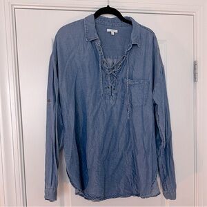 LAST CHANCE 11/21! Long sleeve lace up chambray shirt